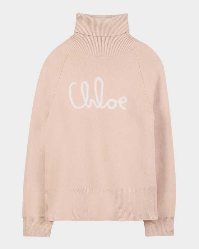 Girl's Cursive Topstitch Turtleneck Sweater, Size 4-